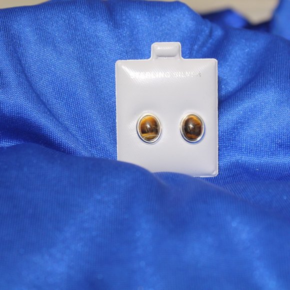 NWOT Silver & Oval Tiger Eye "Stud" Earrings - Picture 5 of 5
